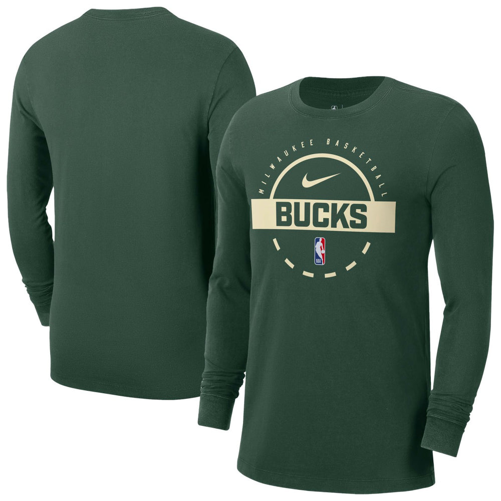 Hunter Green Milwaukee Bucks Authentic Long Sleeve Practice T-Shirt | NBA