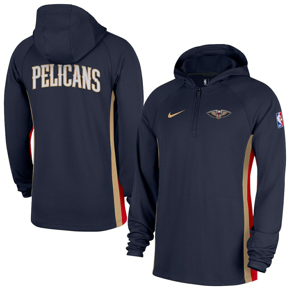 Navy New Orleans Pelicans Authentic On Court Zone Quarter-Zip Dri-FIT Hoodie Jacket | NBA