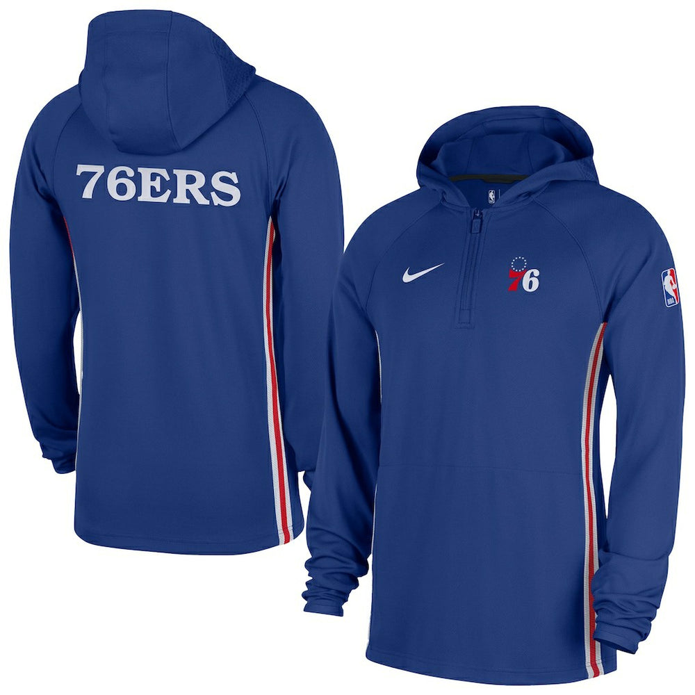 Blue Philadelphia 76ers Authentic On Court Zone Quarter-Zip Dri-FIT Hoodie Jacket | NBA