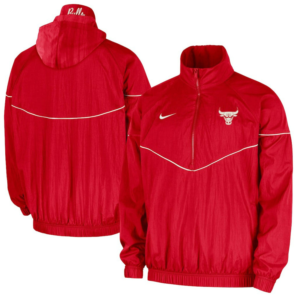 Red Chicago Bulls Courtside Windrunner Woven Half-Zip Hooded Jacket | NBA
