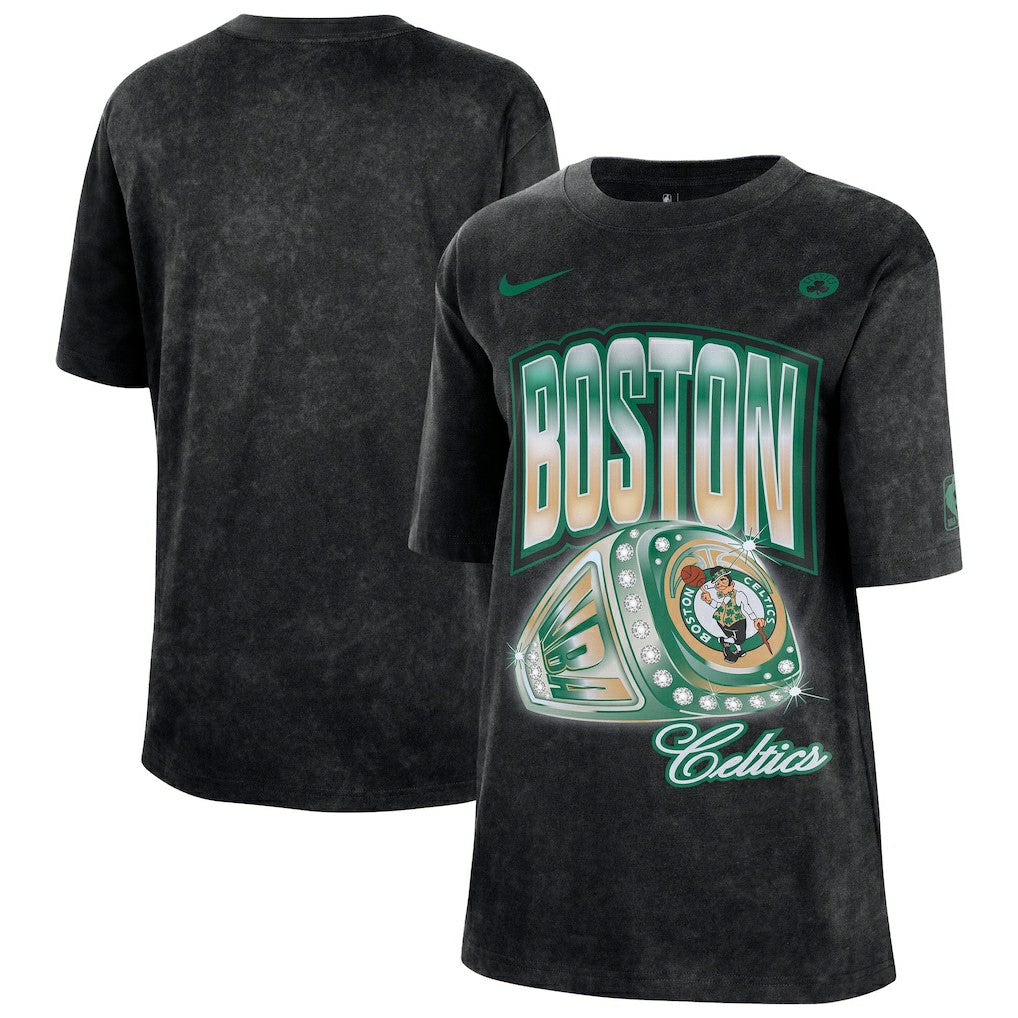 Black Boston Celtics Women's Courtside Original Content Vintage Washed Boyfriend T-Shirt | NBA