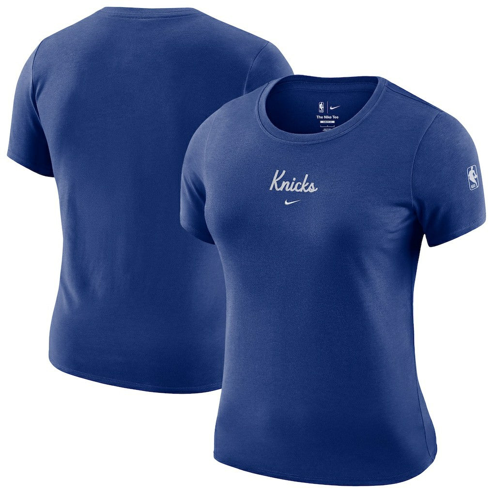 Blue New York Knicks Women's Courtside Modest Cropped Tri-Blend T-Shirt | NBA