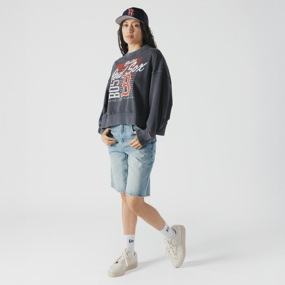 Boston Red Sox New Era Women's Boxy Mineral Wash Dolmen Sleeve Cropped Sweatshirt - MLB Sweatshirts