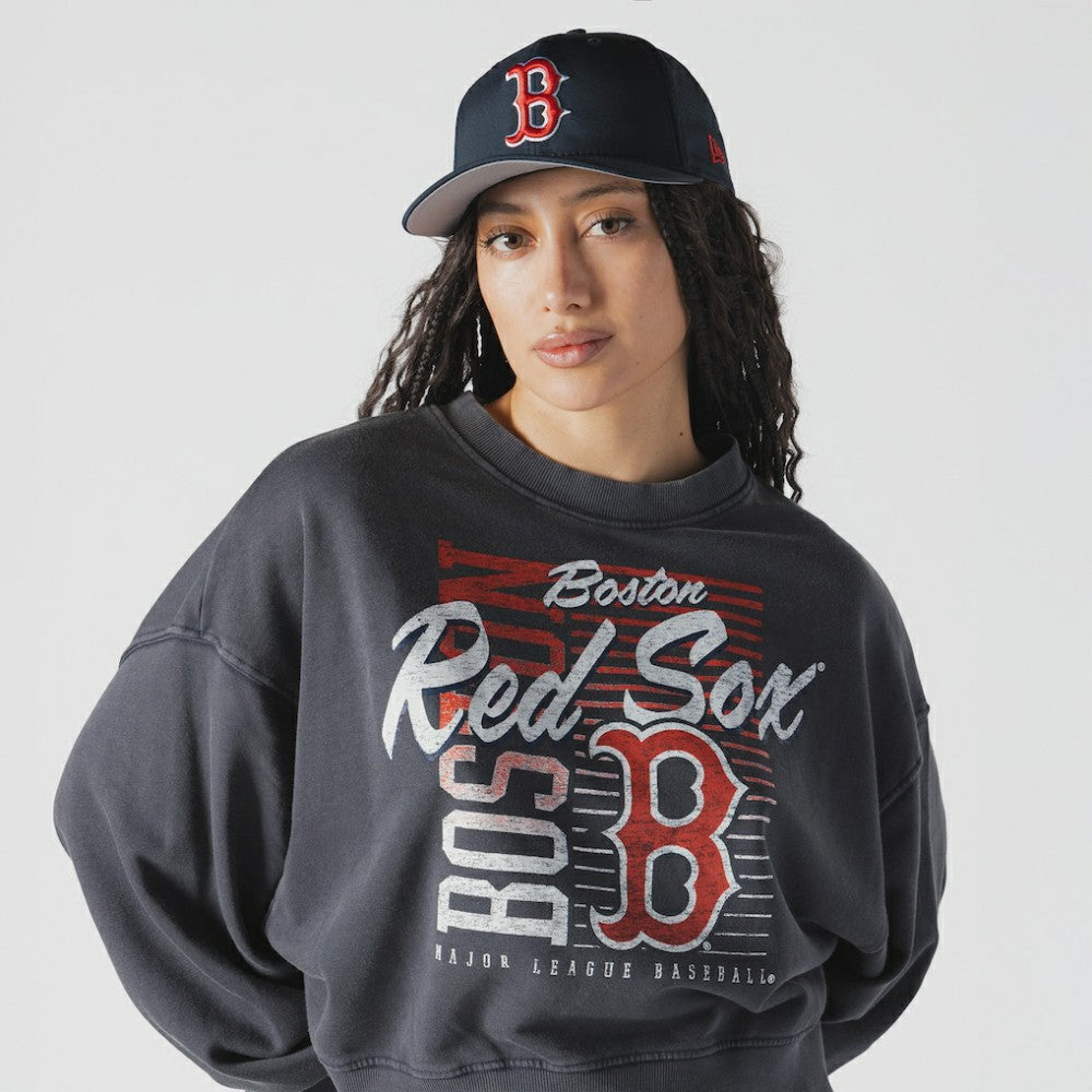 Boston Red Sox New Era Women's Boxy Mineral Wash Dolmen Sleeve Cropped Sweatshirt - MLB Sweatshirts
