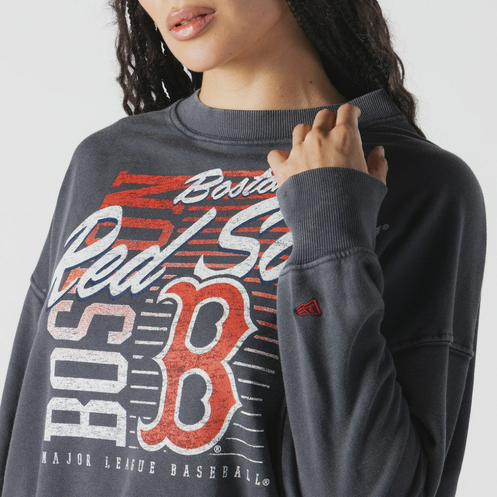 Boston Red Sox New Era Women's Boxy Mineral Wash Dolmen Sleeve Cropped Sweatshirt - MLB Sweatshirts
