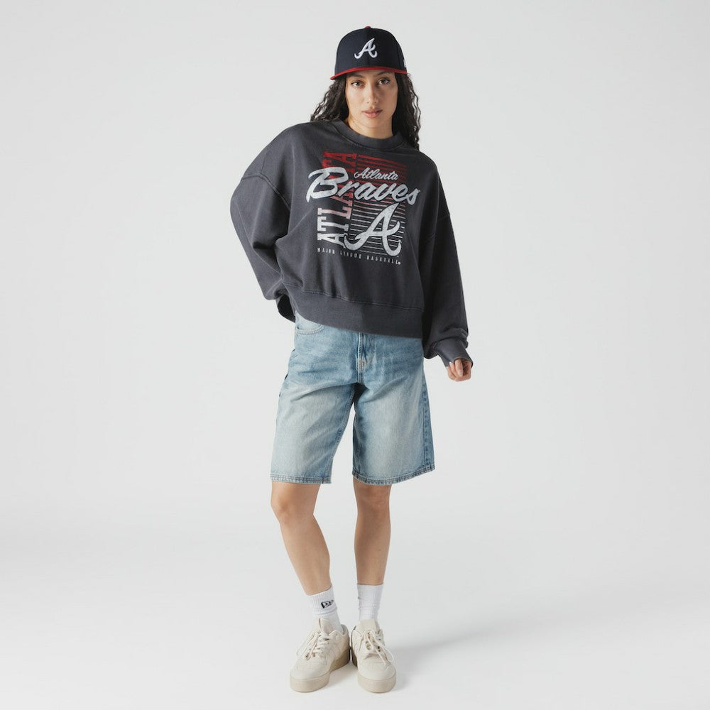 Atlanta Braves New Era Women's Boxy Mineral Wash Dolmen Sleeve Cropped Sweatshirt - MLB Sweatshirts