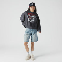 Atlanta Braves New Era Women's Boxy Mineral Wash Dolmen Sleeve Cropped Sweatshirt - MLB Sweatshirts