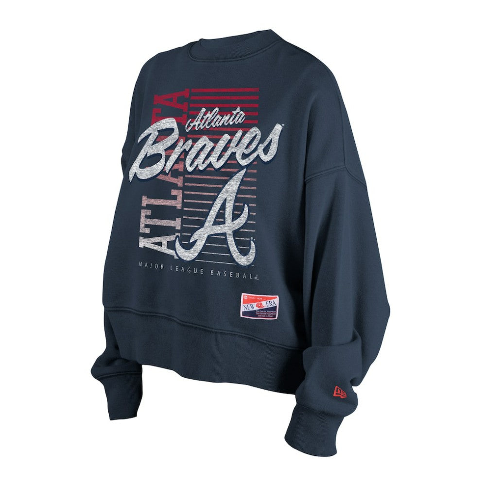 Atlanta Braves New Era Women's Boxy Mineral Wash Dolmen Sleeve Cropped Sweatshirt - MLB Sweatshirts