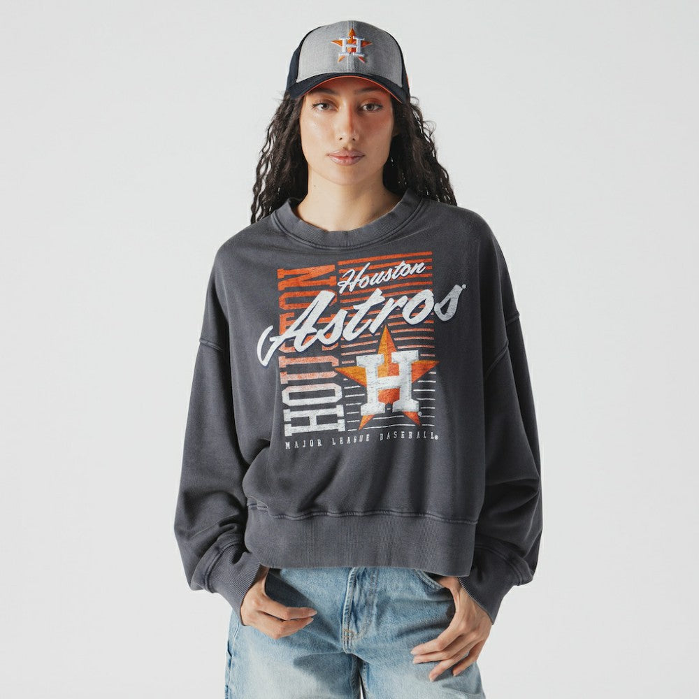 Houston Astros New Era Women's Boxy Mineral Wash Dolmen Sleeve Cropped Sweatshirt - MLB Sweatshirts