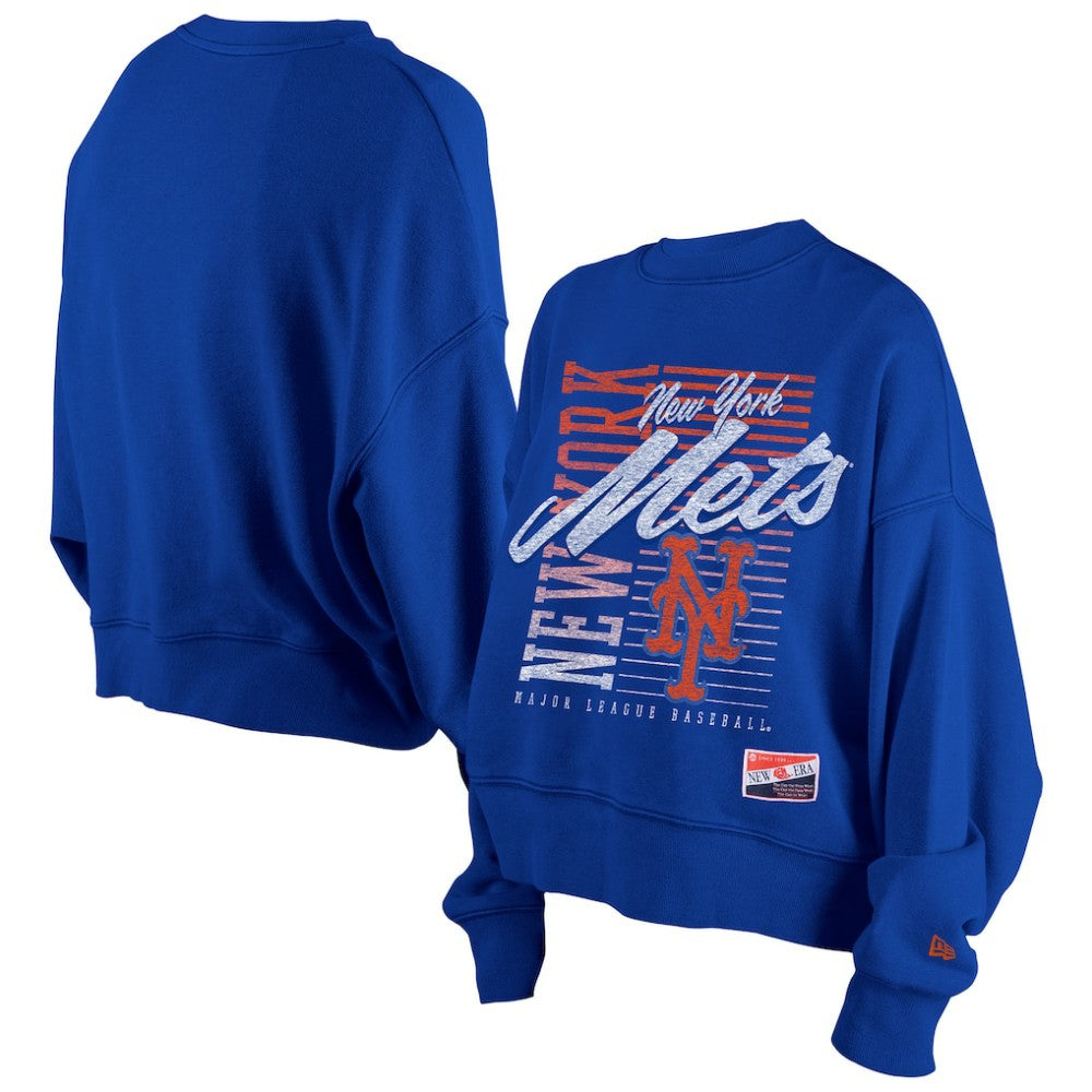 New York Mets New Era Women's Boxy Mineral Wash Dolmen Sleeve Cropped Sweatshirt - MLB Sweatshirts