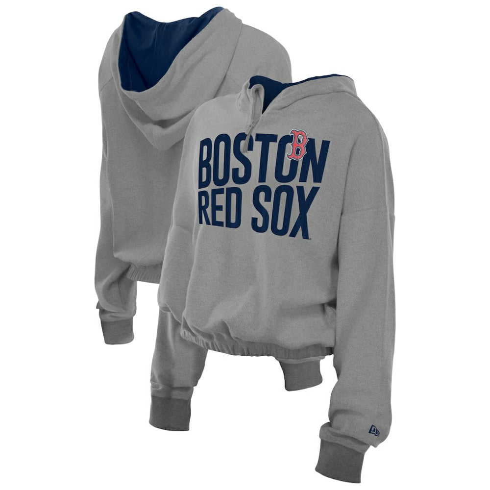 Boston Red Sox New Era Women's Reversed Out French Terry Quarter-Zip Banded Crop Hoodie - MLB Hoodies