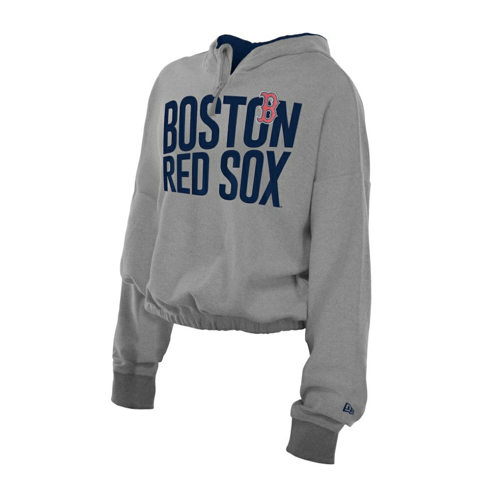 Boston Red Sox New Era Women's Reversed Out French Terry Quarter-Zip Banded Crop Hoodie - MLB Hoodies