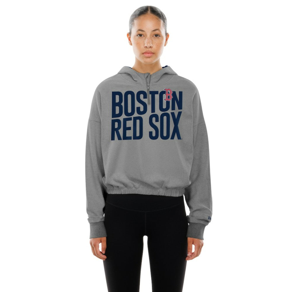 Boston Red Sox New Era Women's Reversed Out French Terry Quarter-Zip Banded Crop Hoodie - MLB Hoodies