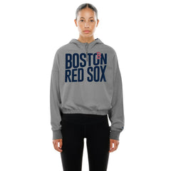 Boston Red Sox New Era Women's Reversed Out French Terry Quarter-Zip Banded Crop Hoodie - MLB Hoodies