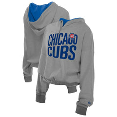 Chicago Cubs New Era Women's Reversed Out French Terry Quarter-Zip Banded Crop Hoodie - MLB Hoodies