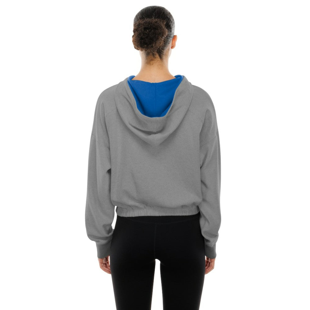 Chicago Cubs New Era Women's Reversed Out French Terry Quarter-Zip Banded Crop Hoodie - MLB Hoodies