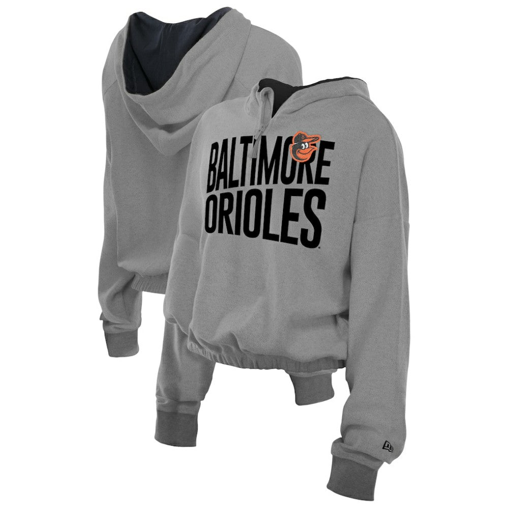 Baltimore Orioles New Era Women's Reversed Out French Terry Quarter-Zip Banded Crop Hoodie - MLB Hoodies