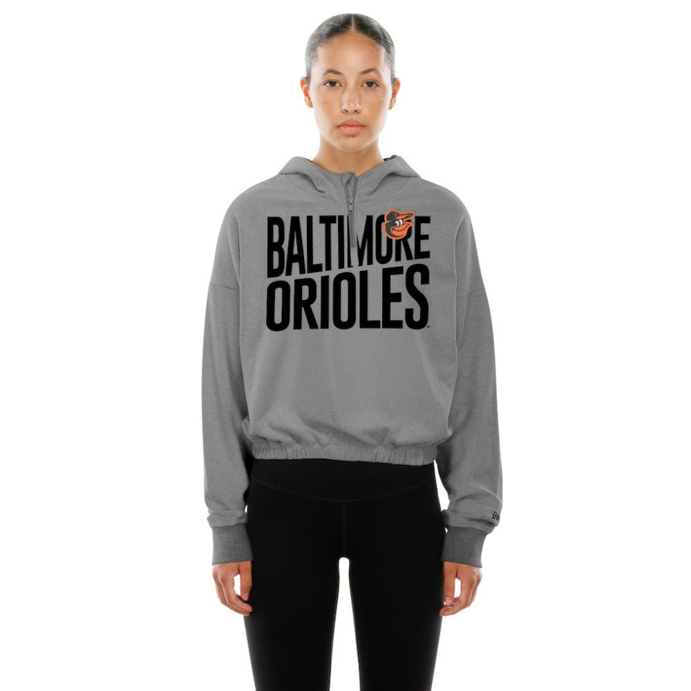 Baltimore Orioles New Era Women's Reversed Out French Terry Quarter-Zip Banded Crop Hoodie - MLB Hoodies