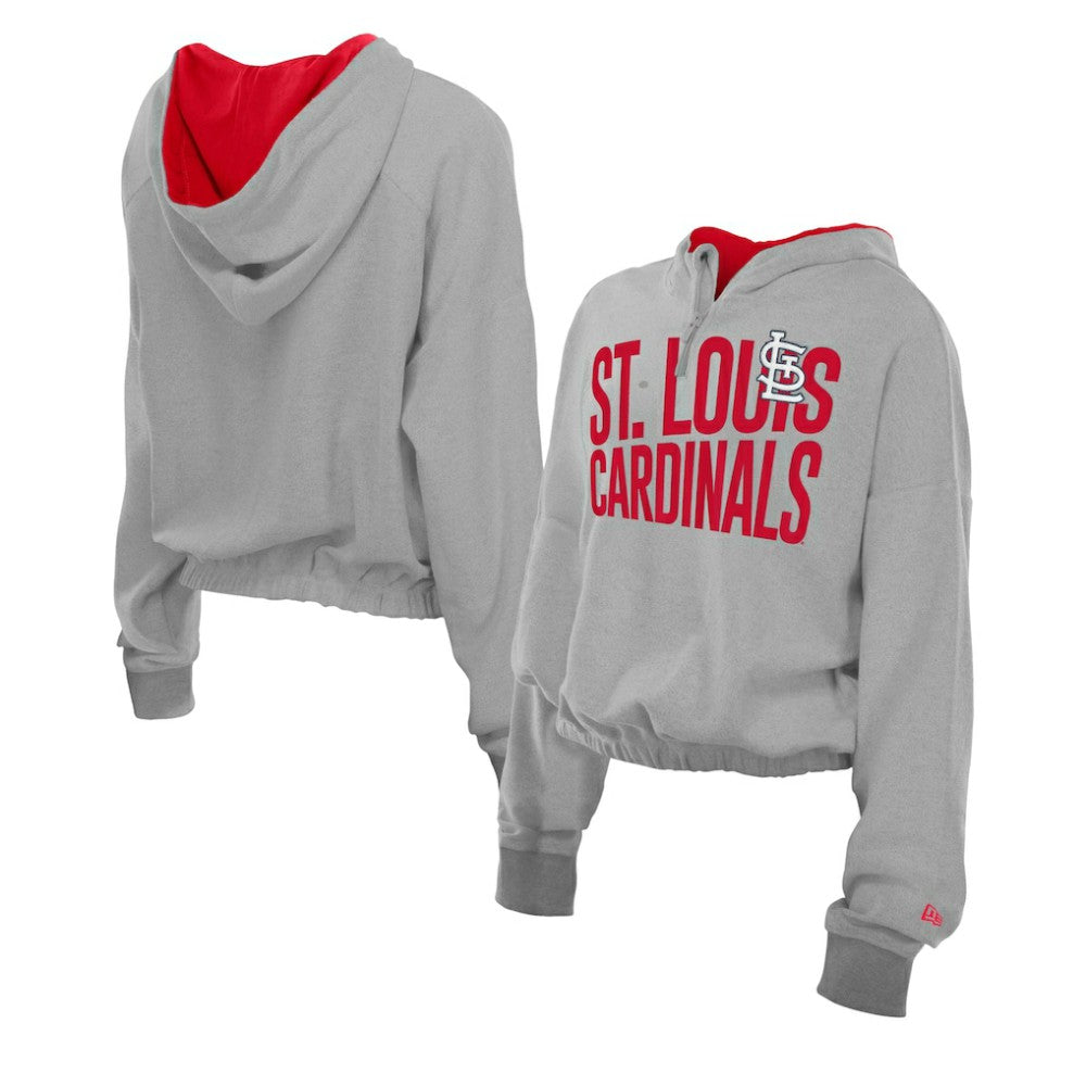 St. Louis Cardinals New Era Women's Reversed Out French Terry Quarter-Zip Banded Crop Hoodie - MLB Hoodies