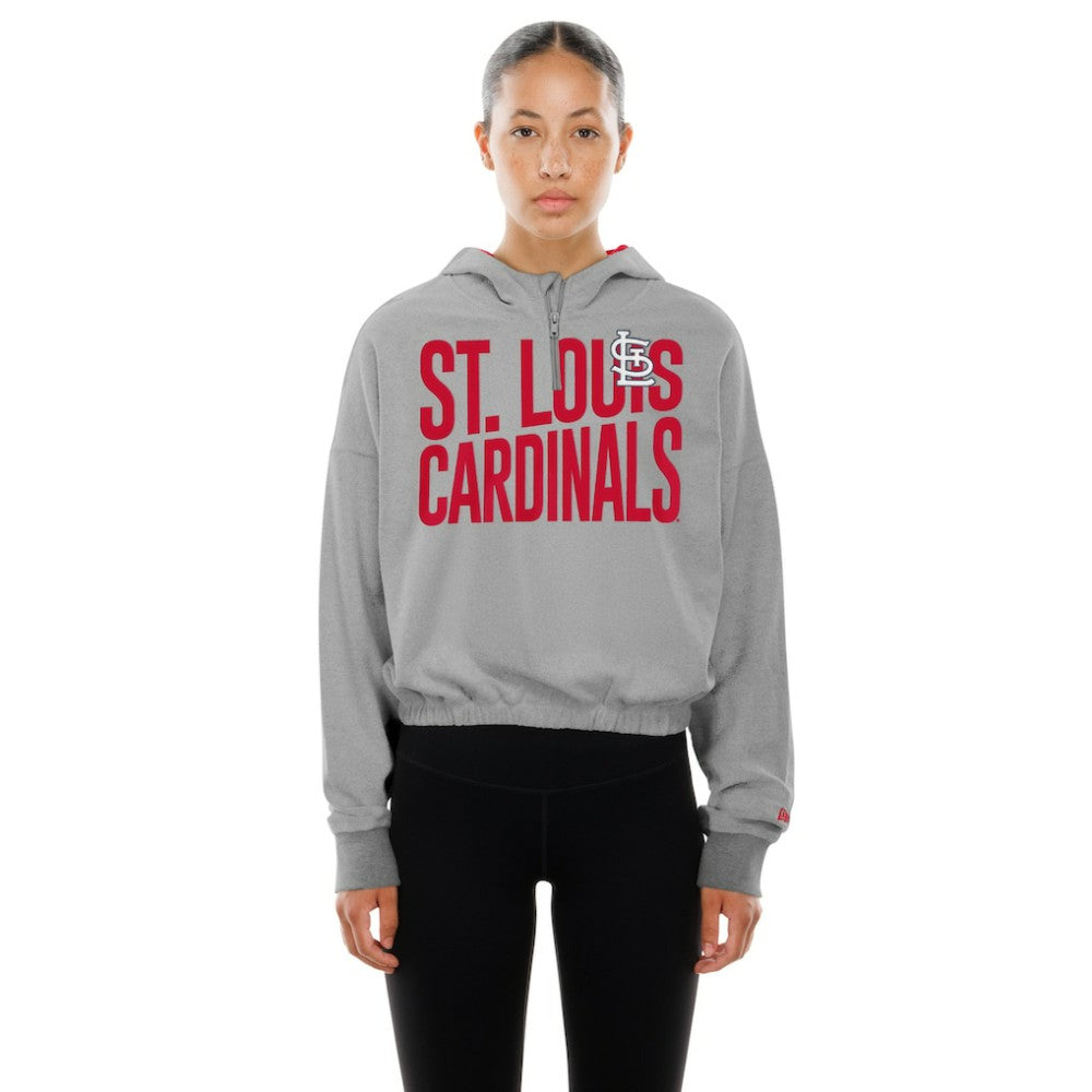 St. Louis Cardinals New Era Women's Reversed Out French Terry Quarter-Zip Banded Crop Hoodie - MLB Hoodies