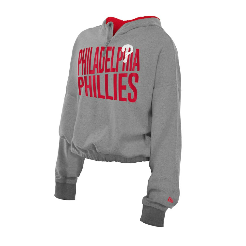 Philadelphia Phillies New Era Women's Reversed Out French Terry Quarter-Zip Banded Crop Hoodie - MLB Hoodies