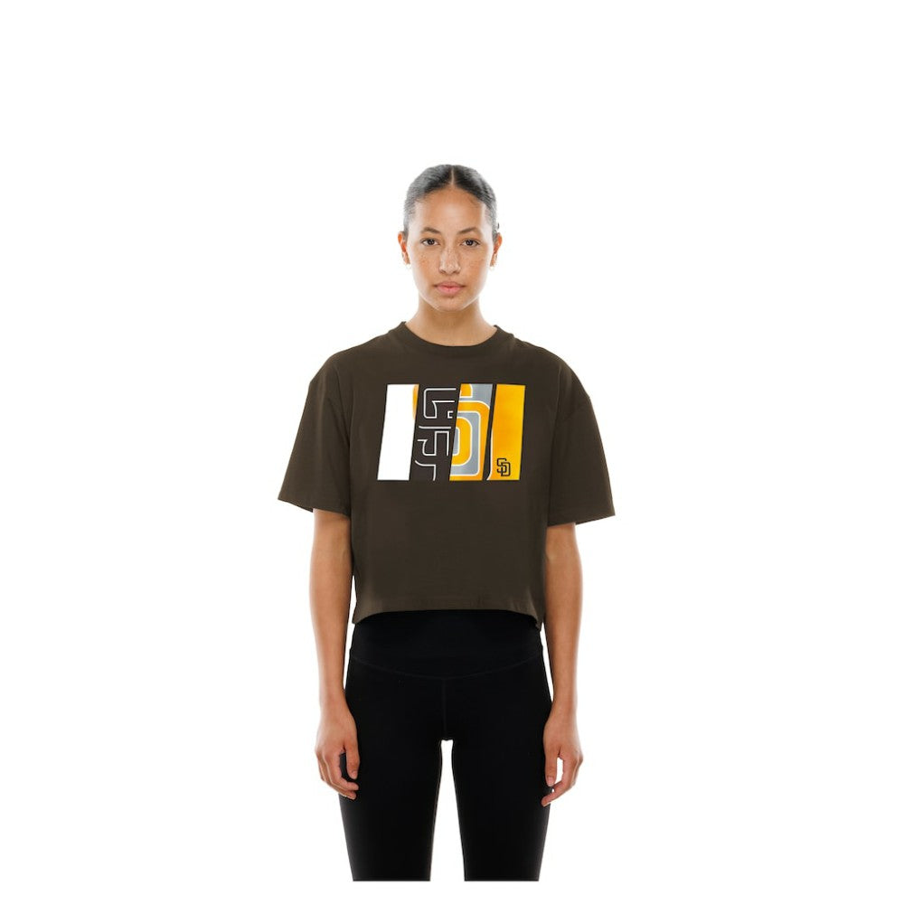 San Diego Padres New Era Women's Boxy Foil Logo T-Shirt - MLB T-shirts