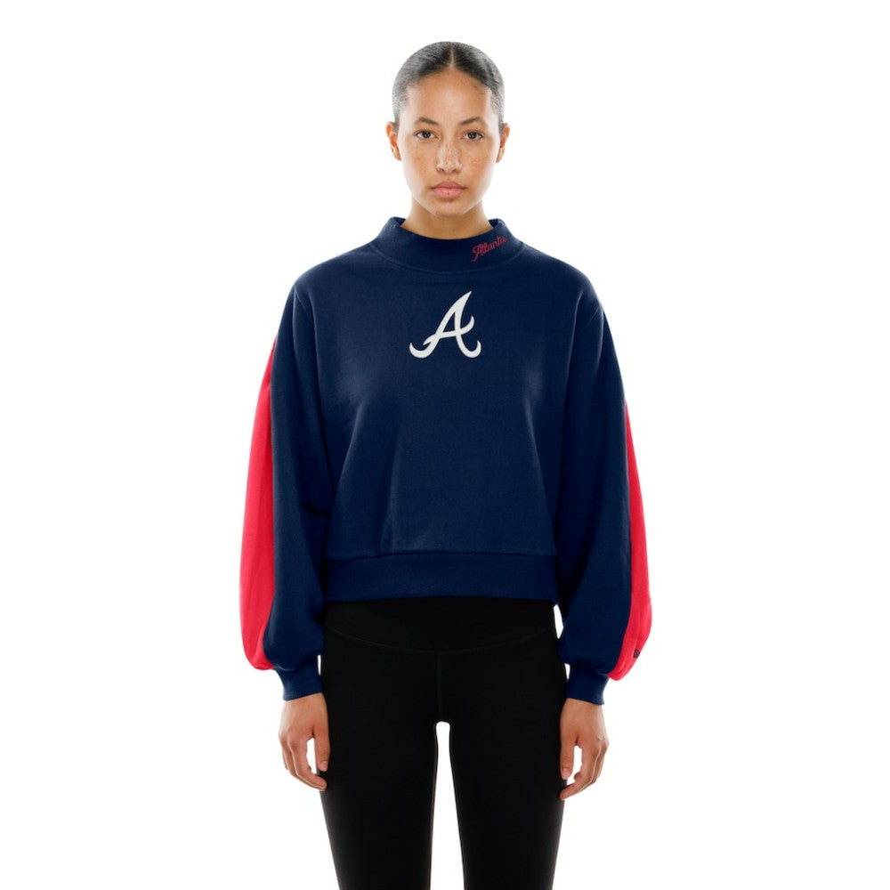 Atlanta Braves New Era Women's Mock Neck Balloon Sleeve Sweatshirt - MLB Sweatshirts