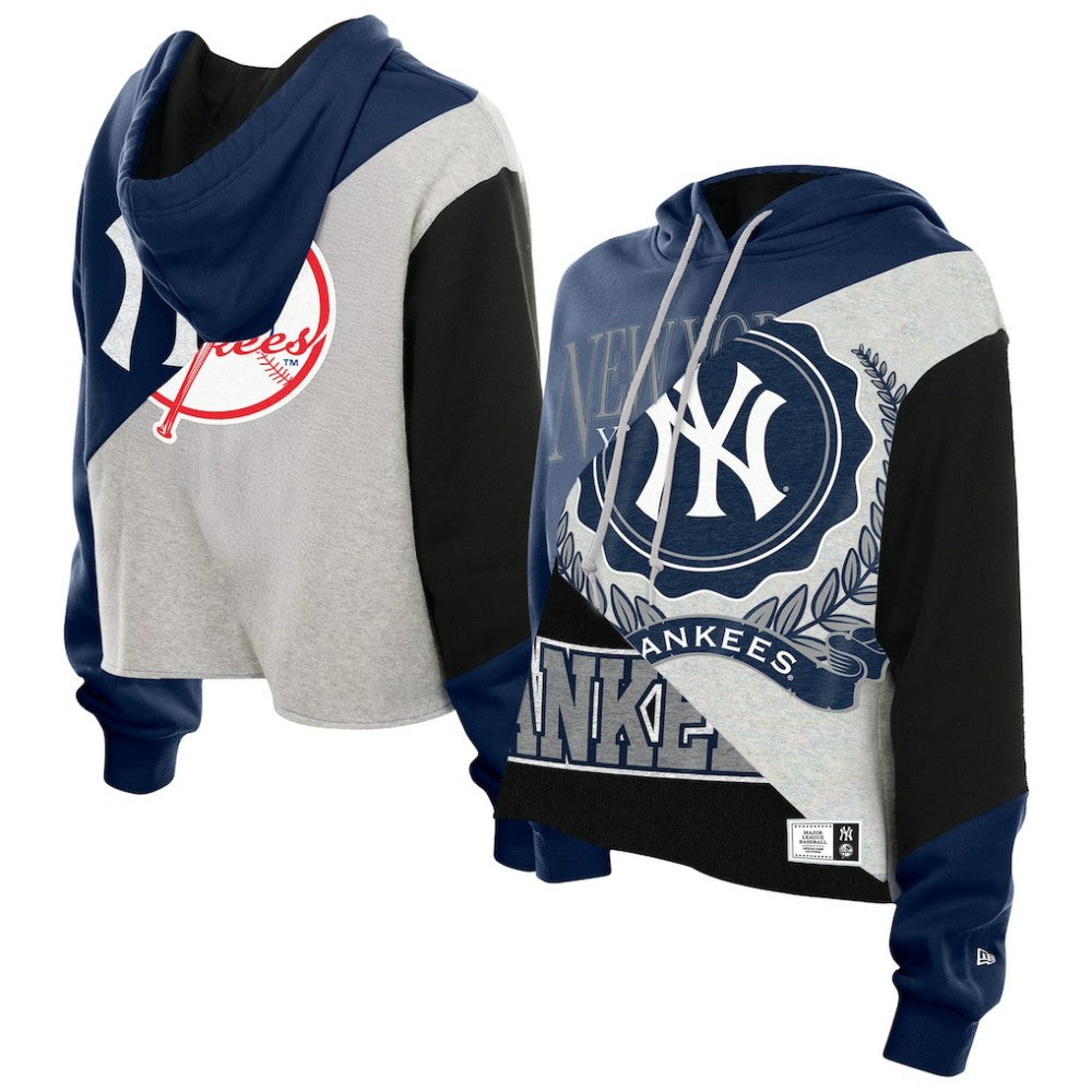 New York Yankees New Era Women's Upcycled Color Block Cropped Boxy Hoodie - MLB Hoodies