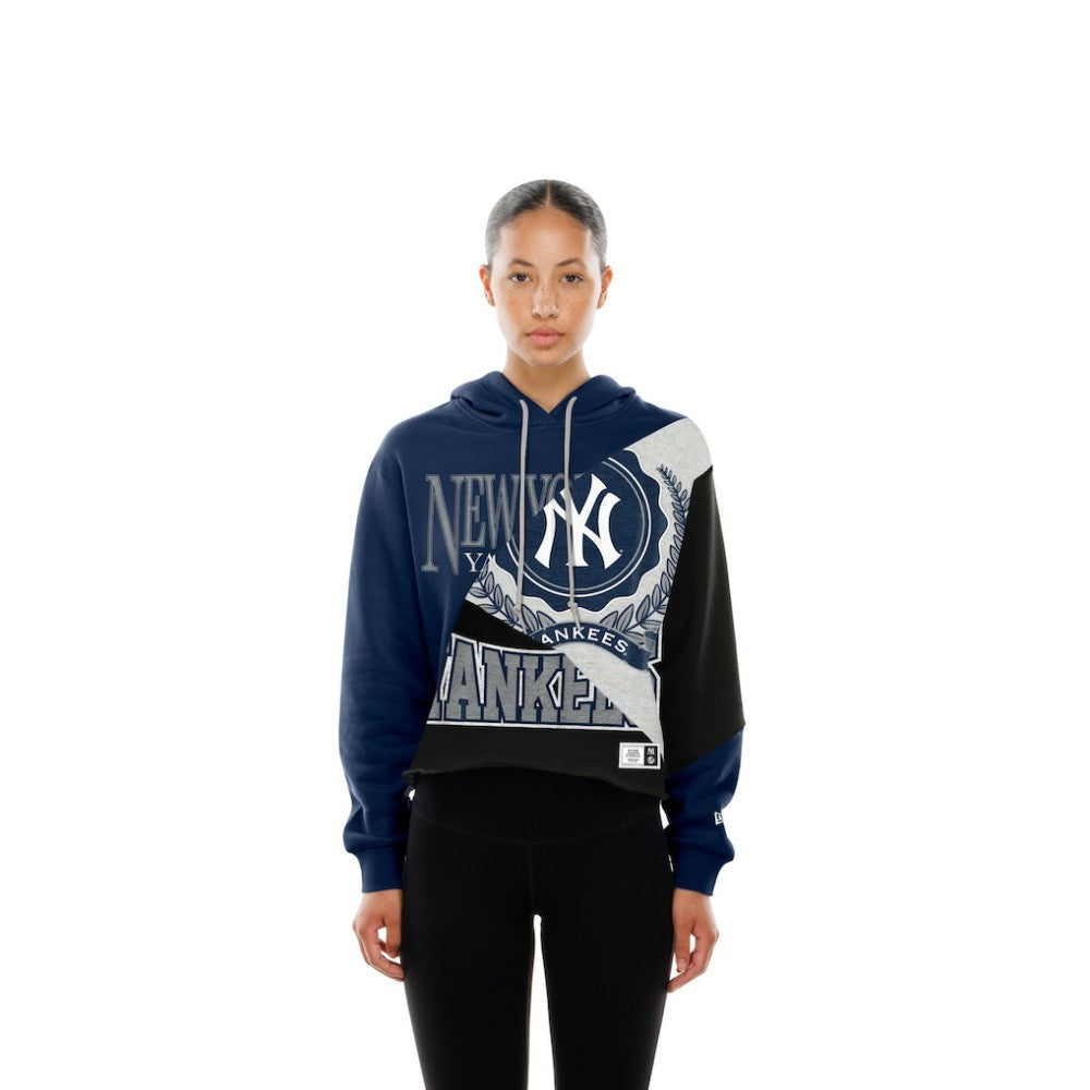 New York Yankees New Era Women's Upcycled Color Block Cropped Boxy Hoodie - MLB Hoodies