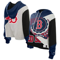 Boston Red Sox New Era Women's Upcycled Color Block Cropped Boxy Hoodie - MLB Hoodies