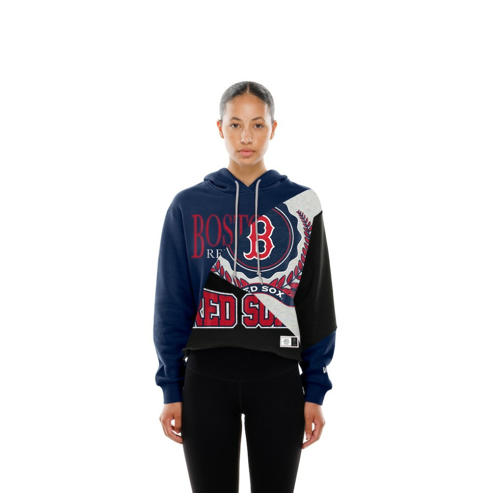 Boston Red Sox New Era Women's Upcycled Color Block Cropped Boxy Hoodie - MLB Hoodies