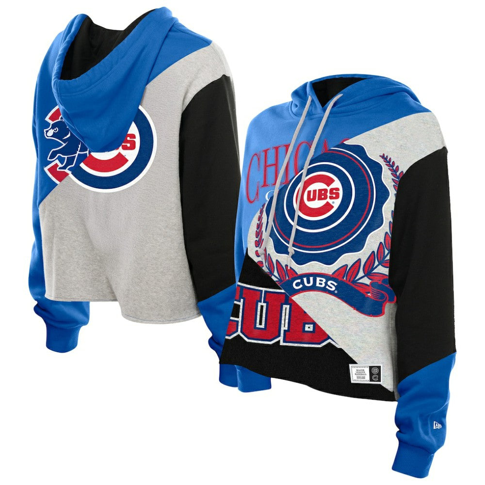 Chicago Cubs New Era Women's Upcycled Color Block Cropped Boxy Hoodie - MLB Hoodies