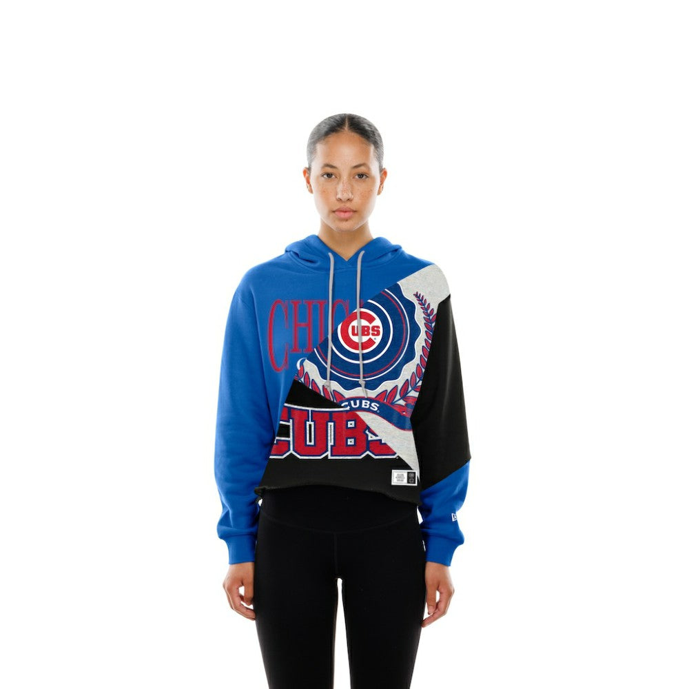 Chicago Cubs New Era Women's Upcycled Color Block Cropped Boxy Hoodie - MLB Hoodies