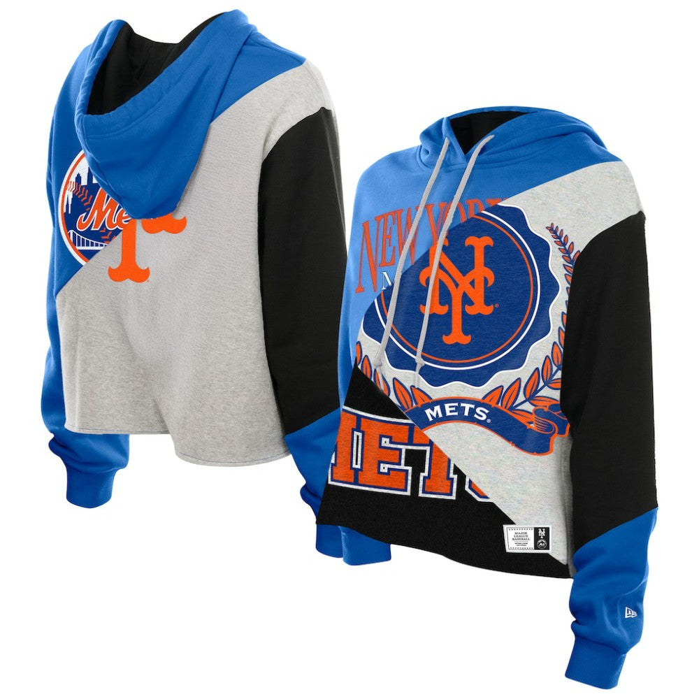 New York Mets New Era Women's Upcycled Color Block Cropped Boxy Hoodie - MLB Hoodies