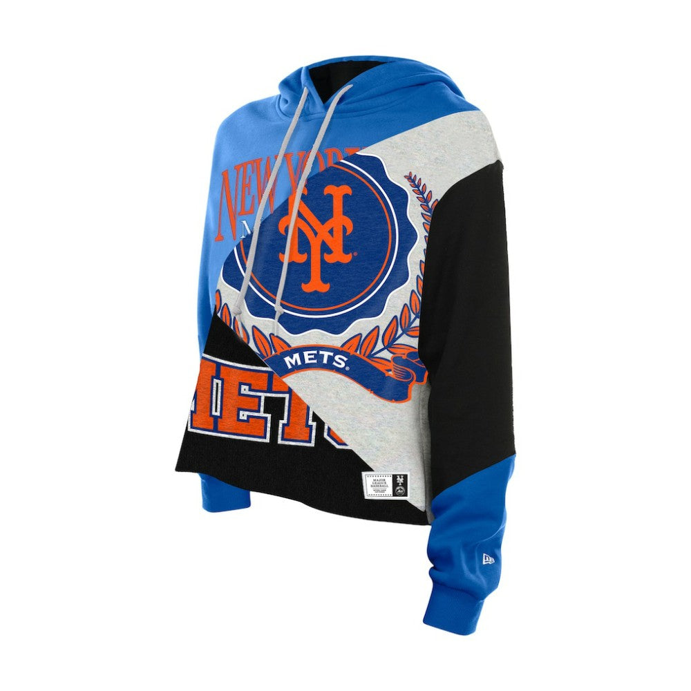 New York Mets New Era Women's Upcycled Color Block Cropped Boxy Hoodie - MLB Hoodies
