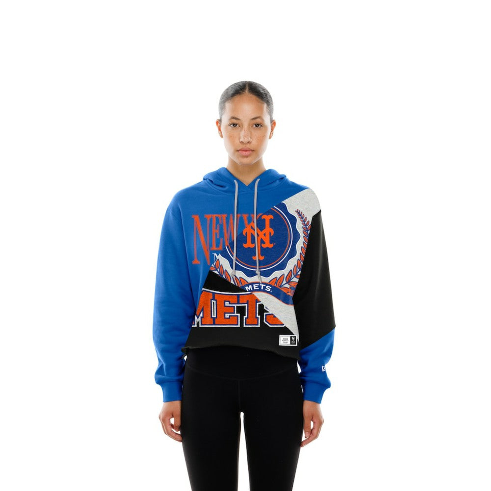 New York Mets New Era Women's Upcycled Color Block Cropped Boxy Hoodie - MLB Hoodies