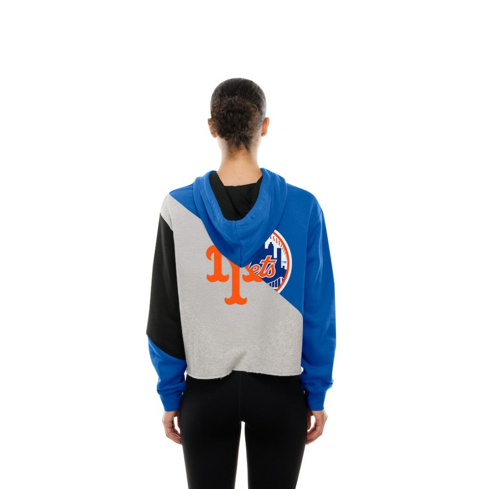 New York Mets New Era Women's Upcycled Color Block Cropped Boxy Hoodie - MLB Hoodies