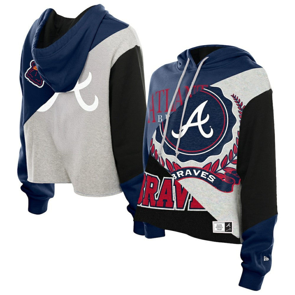 Atlanta Braves New Era Women's Upcycled Color Block Cropped Boxy Hoodie - MLB Hoodies