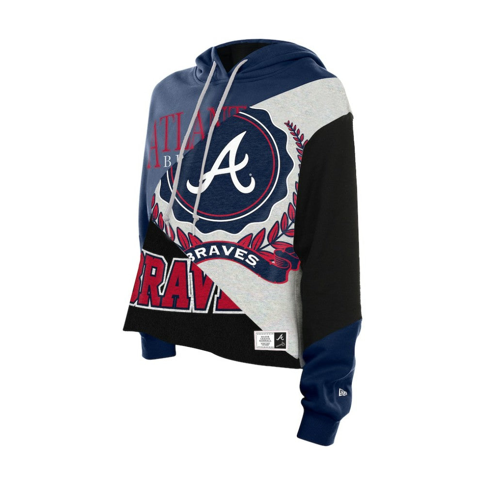 Atlanta Braves New Era Women's Upcycled Color Block Cropped Boxy Hoodie - MLB Hoodies