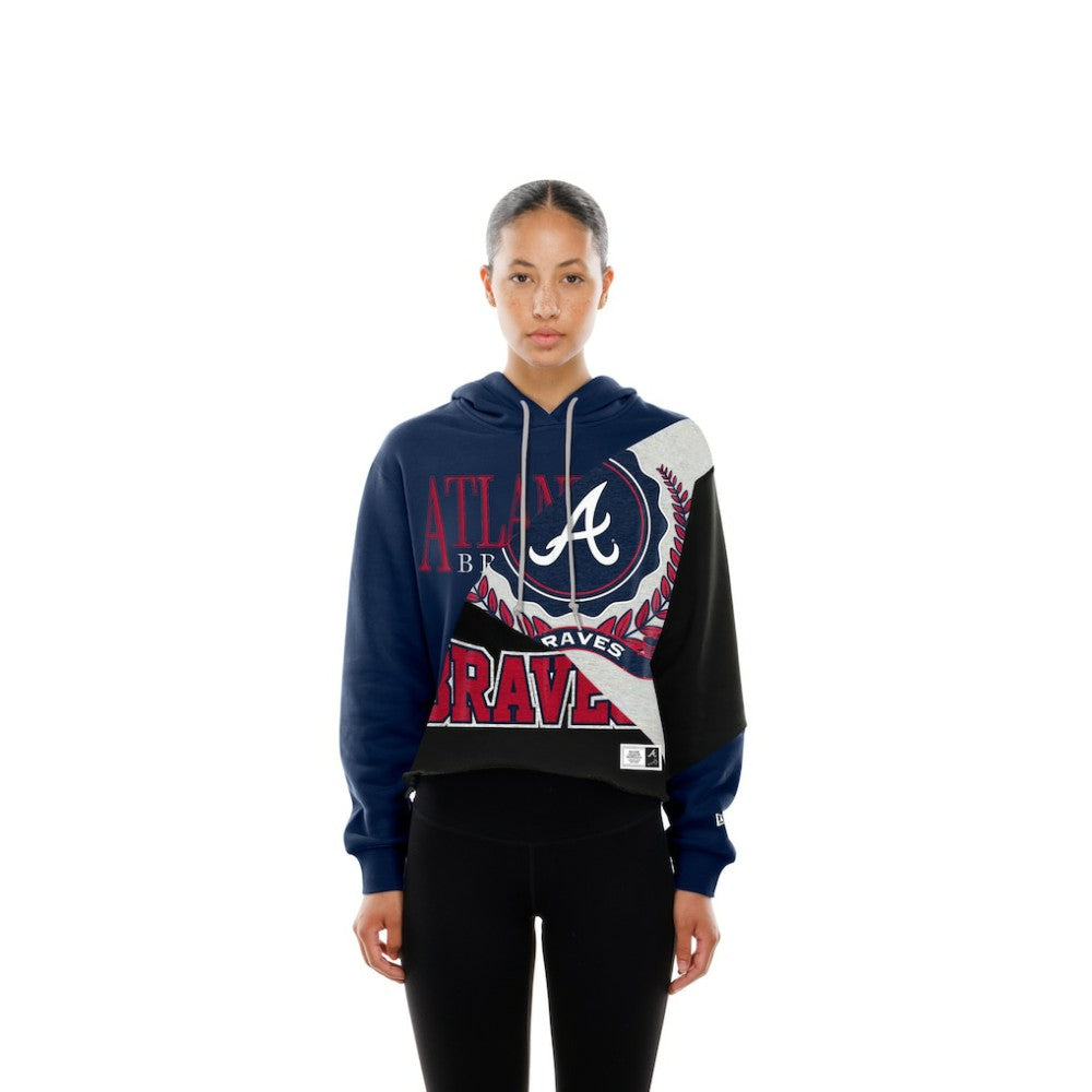 Atlanta Braves New Era Women's Upcycled Color Block Cropped Boxy Hoodie - MLB Hoodies