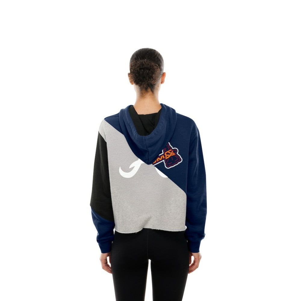 Atlanta Braves New Era Women's Upcycled Color Block Cropped Boxy Hoodie - MLB Hoodies