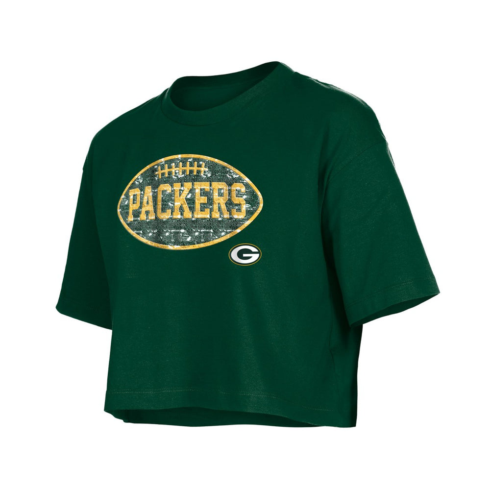 Green Bay Packers Girl's Flip Sequin Boxy T-Shirt | NFL Outlet
