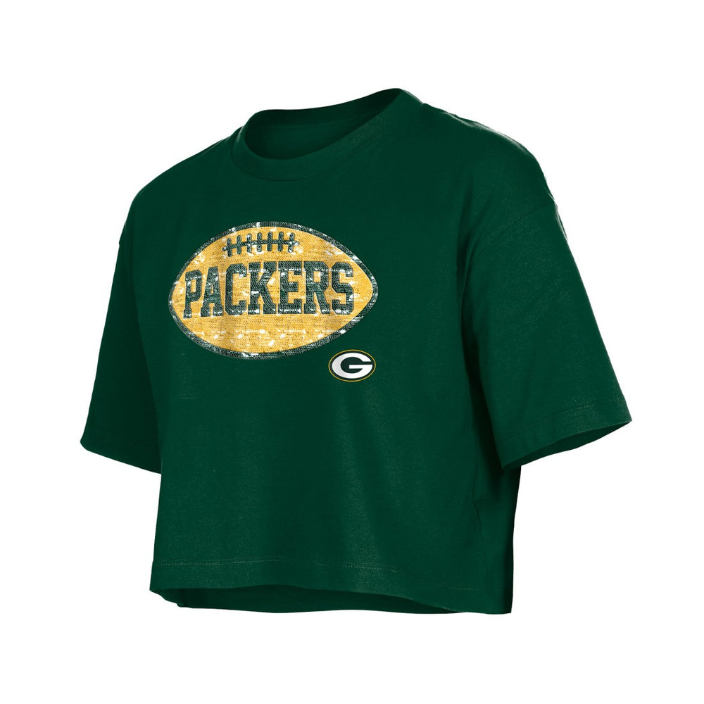 Green Bay Packers Girl's Flip Sequin Boxy T-Shirt | NFL Outlet