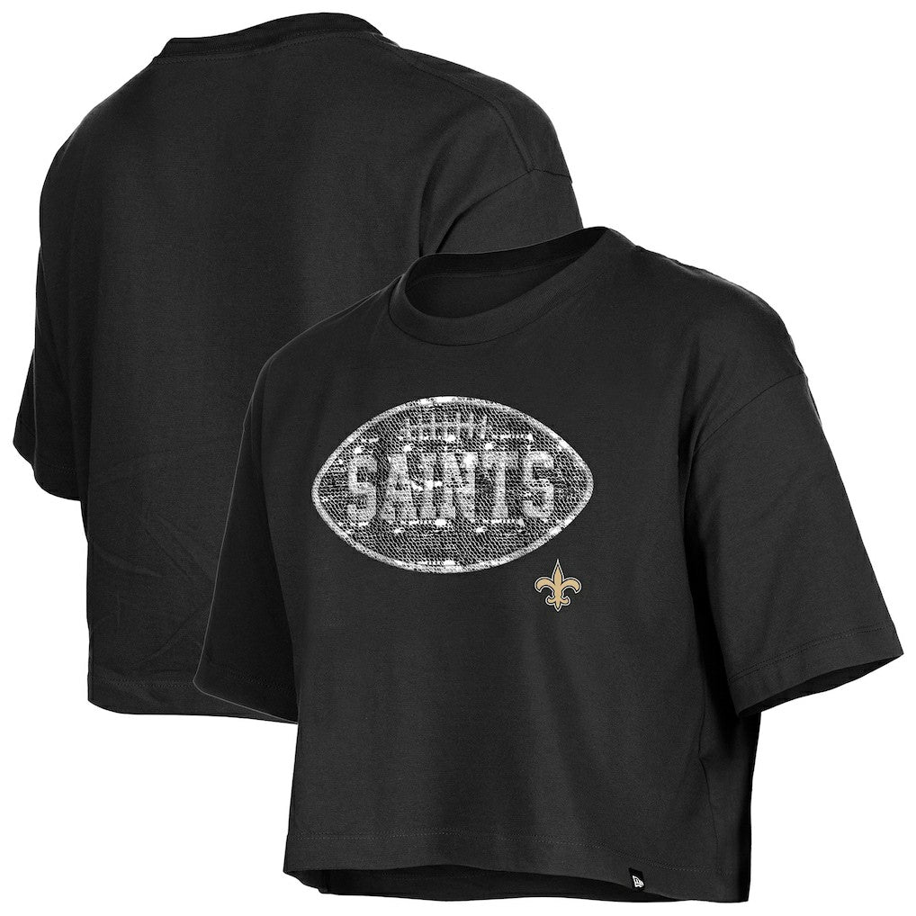 New Orleans Saints Girl's Flip Sequin Boxy T-Shirt | NFL Discount