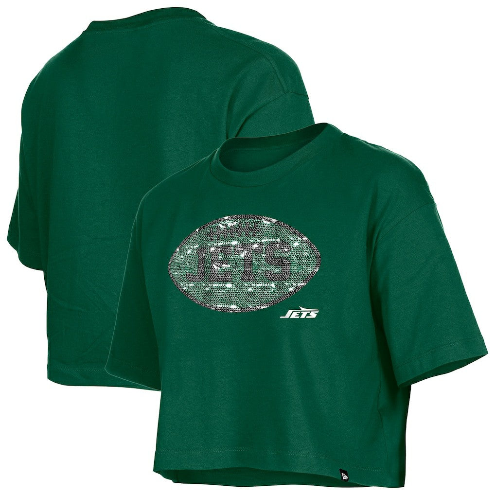 New York Jets Girl's Flip Sequin Boxy T-Shirt | NFL New