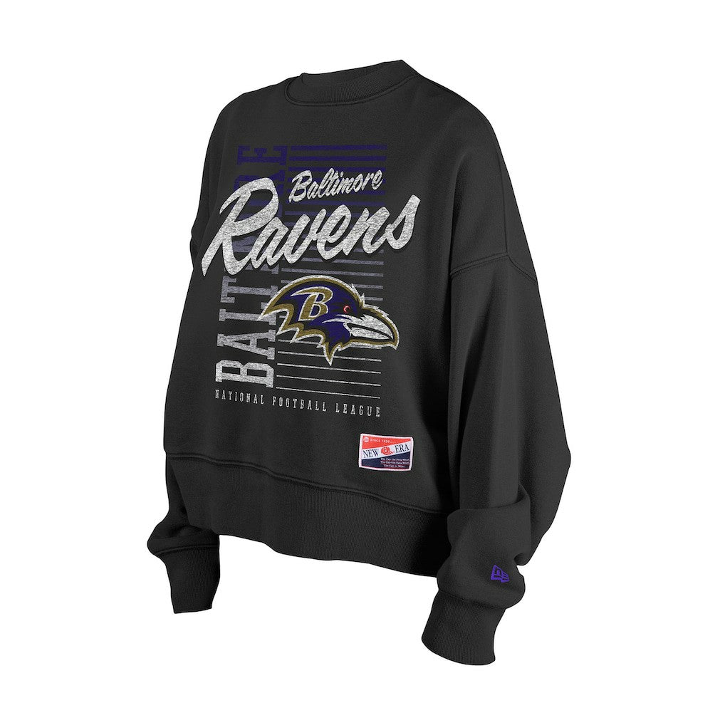 Baltimore Ravens Women's Oversized Throwback Mineral Wash Crew Neck Sweatshirt | NFL Outlet