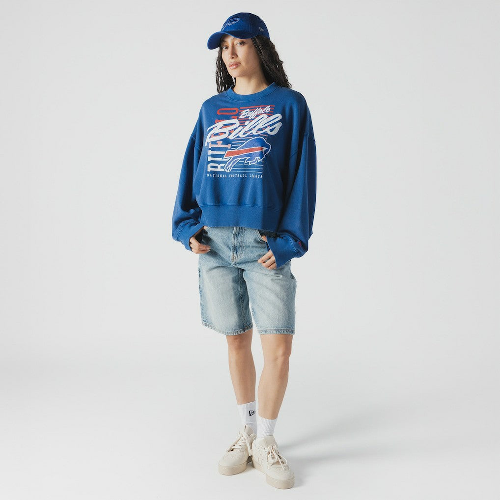 Buffalo Bills Women's Oversized Throwback Mineral Wash Crew Neck Sweatshirt | NFL Sale
