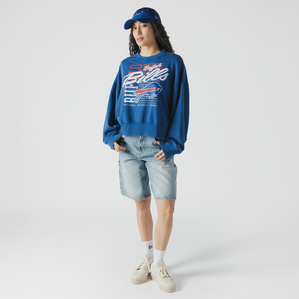 Buffalo Bills Women's Oversized Throwback Mineral Wash Crew Neck Sweatshirt | NFL Sale