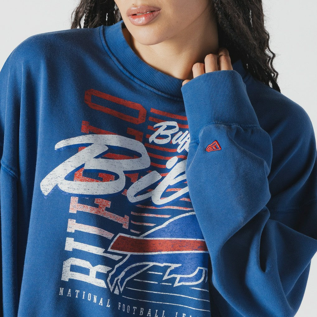 Buffalo Bills Women's Oversized Throwback Mineral Wash Crew Neck Sweatshirt | NFL Sale