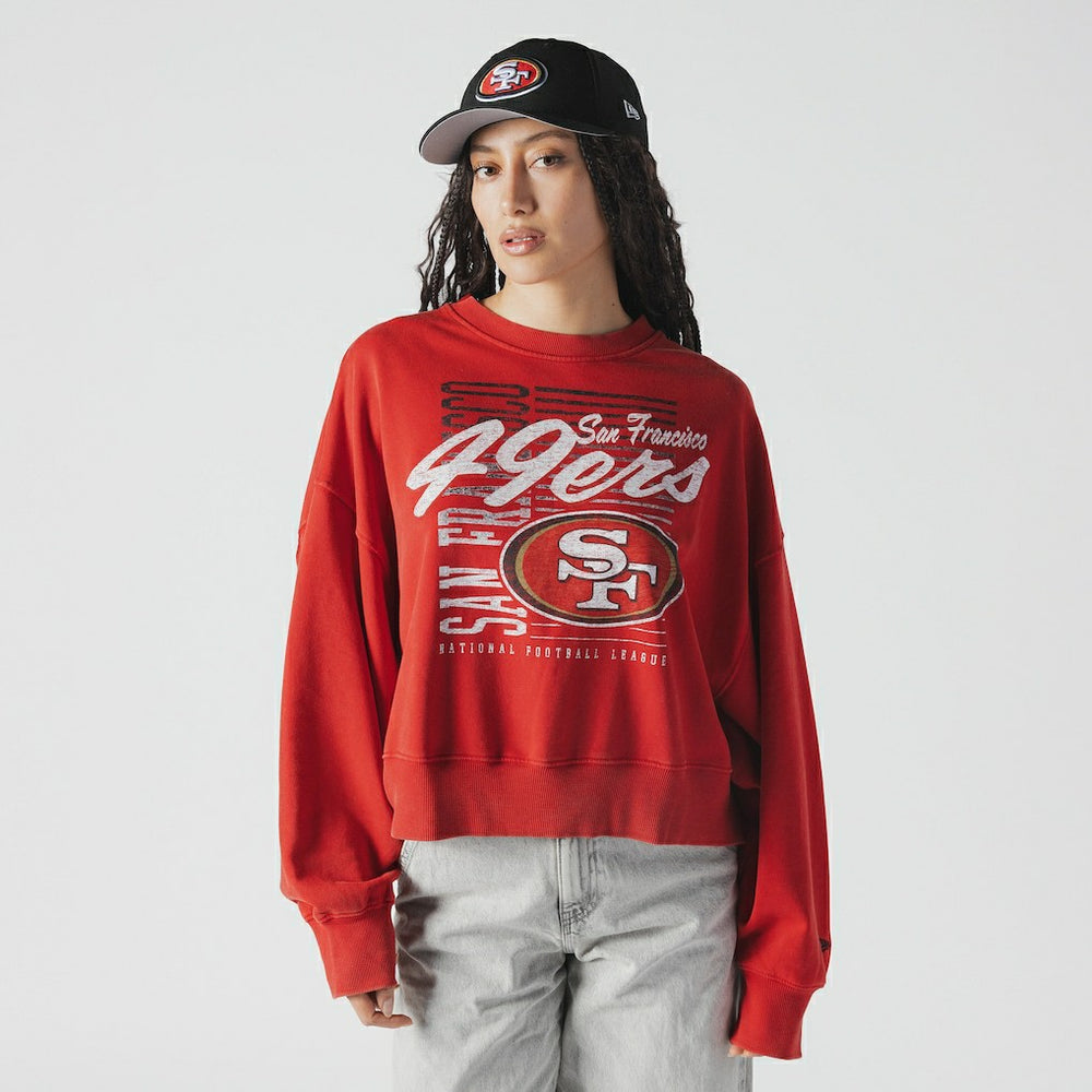 San Francisco 49ers Women's Oversized Throwback Mineral Wash Crew Neck Sweatshirt | NFL Sale